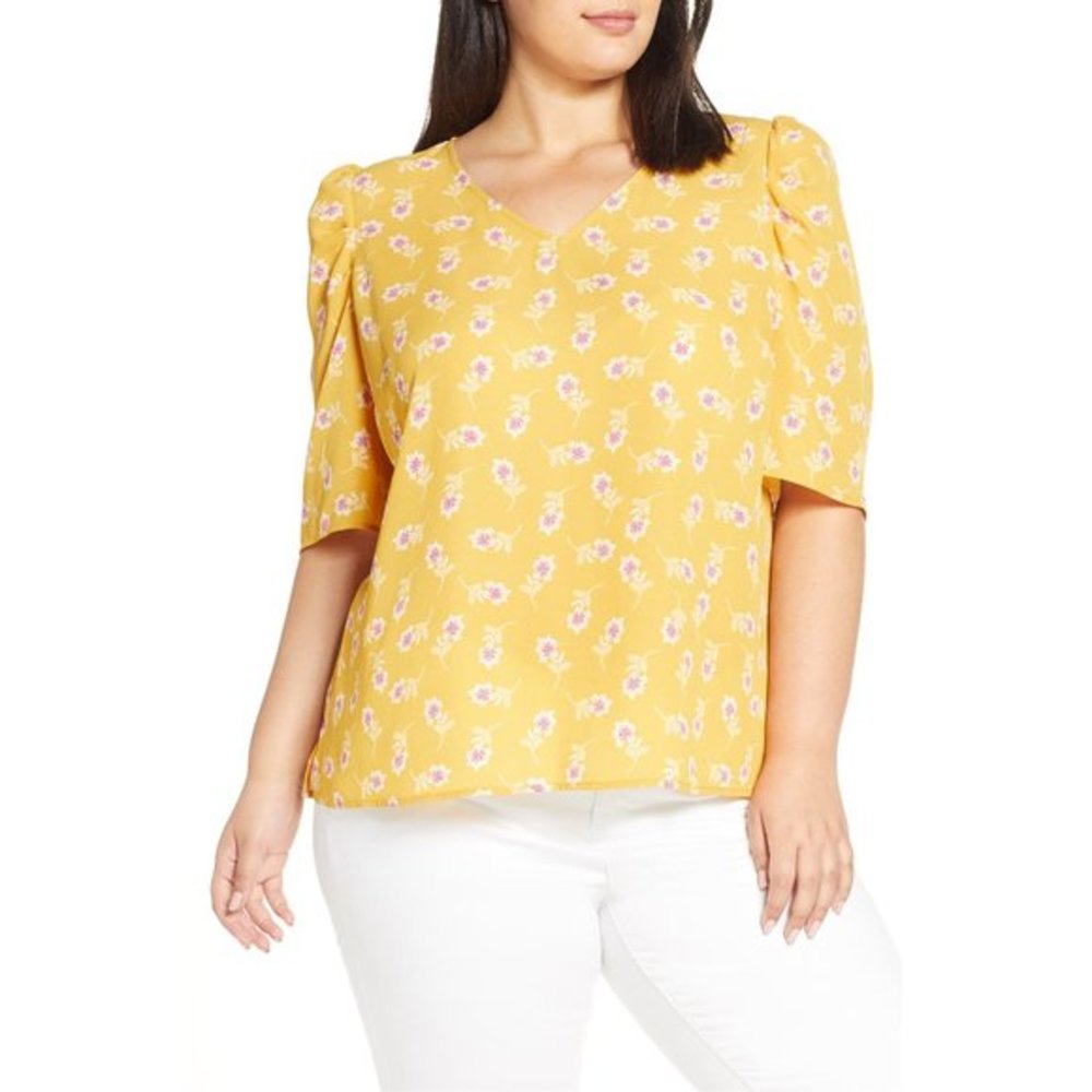 NWT Nordstrom Vince Camuto Puff Shoulder Ditsy Top
